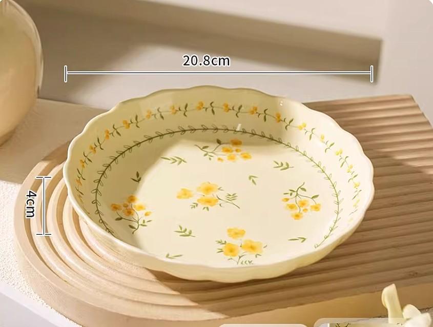 Yellow Ceramic Dinner Plate New Model Exquisite Ceramic Salad Plates High-quality Porcelain Pasta Steak Plate Kitchen Accessory