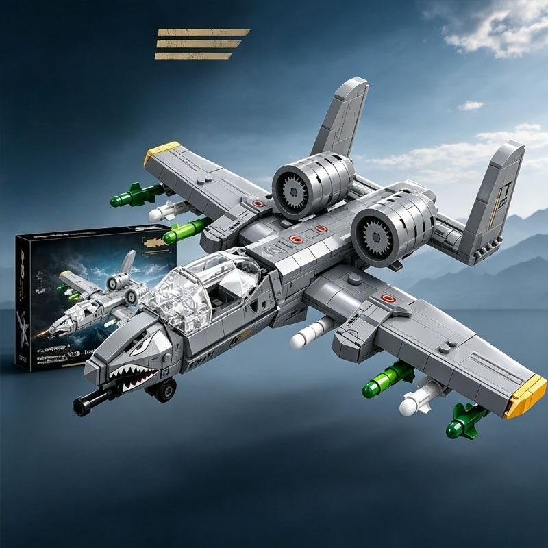 677 Teile Bausteine Spielzeug A-10 Düsenjäger Flugzeugmodell Montagebausteine Pädagogische Spielzeugsets Schreibtischdekoration Geschenke