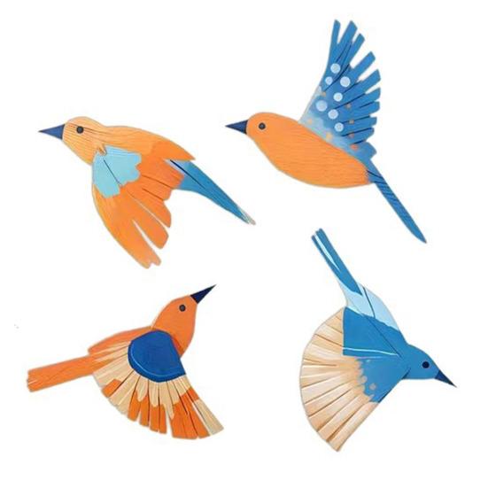 

4Pcs Wooden Bird Wall Decoration Three-Dimensional Flying Birds Wall Art DIY Waterproof Wall Stickers for Indoor Outdoor Rustic Home Decor A