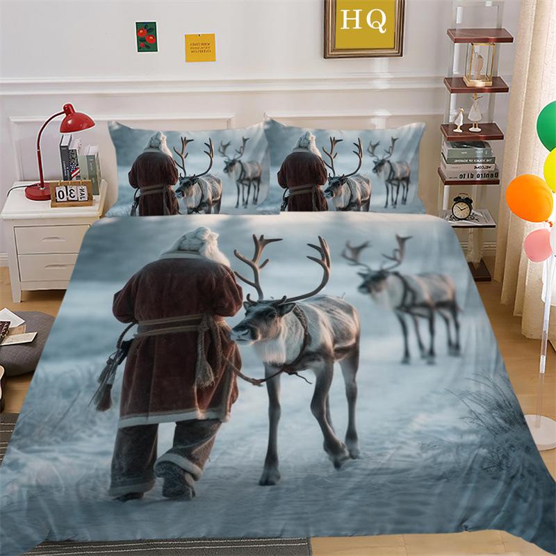 Christmas Snow Scene 3D Printed Polyester Pillowcase Quilt Cover Two Or Three Piece Set
