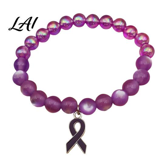 Versatile Commuting Casual Bracelet Breast Cancer Awareness Bracelets for Women Ribbon Support Ornament Charm Beaded Elastic Bracelet Encouragement