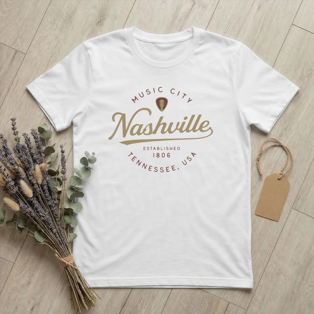 Neuheit Nashville Tennessee Country Musik T-Shirts Unisex Rundhals Reines Baumwoll-T-Shirt Gitarrenstadt T-Shirt Geschenkidee Kleidung