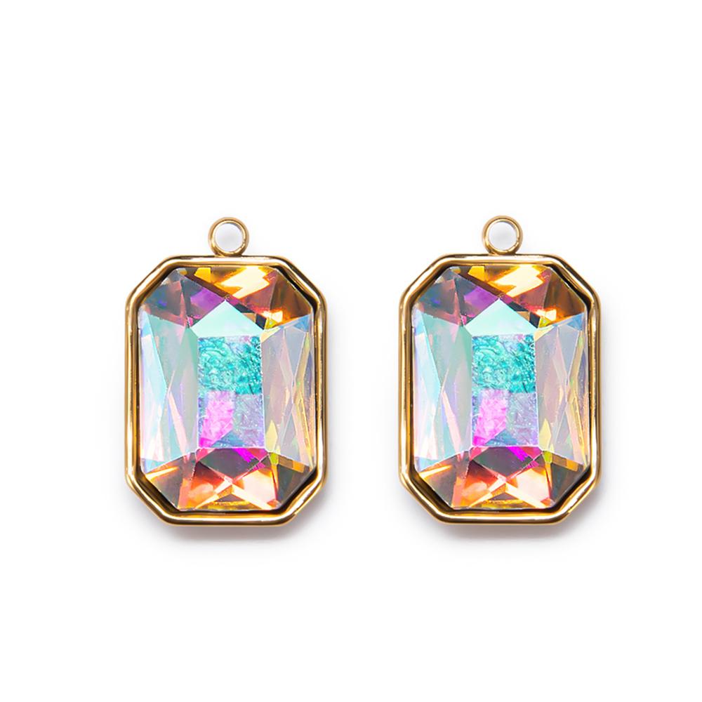 5pcs 12x16mm Stainless Steel Crystal Glass Charms Pendants Colorful Rectangle Charms for Necklace Beads Jewelry Making DIY