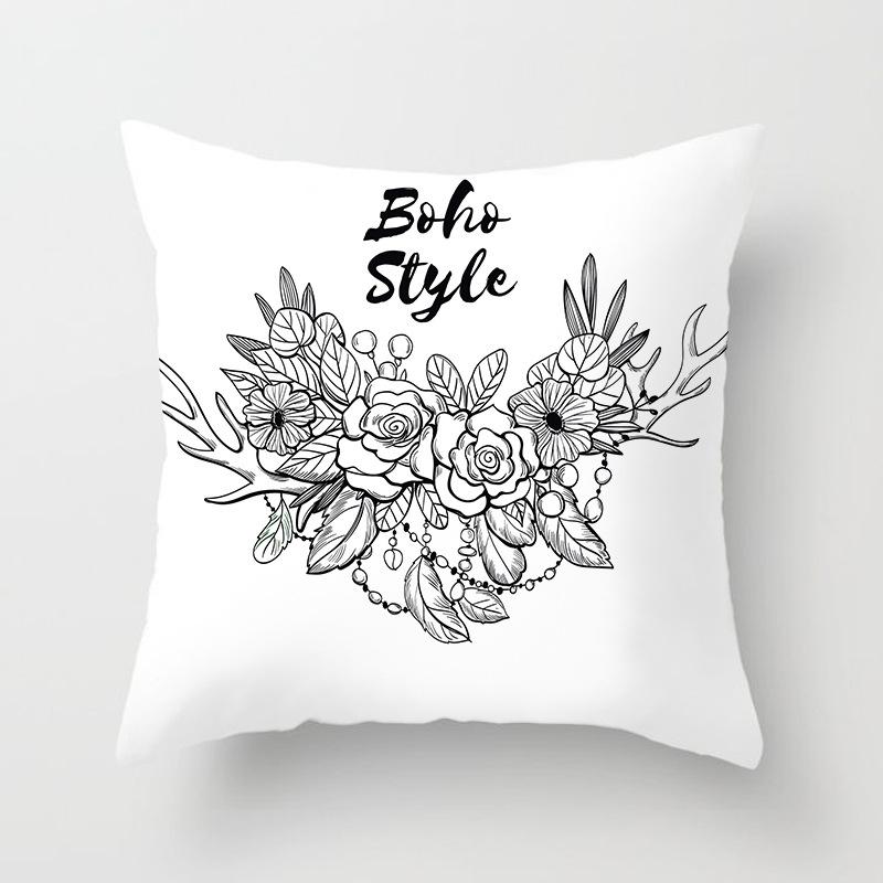 Black and White Ethnic Style Elephant Print Car Cushion Cover Sofa Pillow Cover Homewares