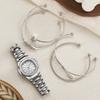No Gift Box Classic Elegant Square Dial Calendar Wrist Quartz Watch   Pearl Bracelet 5 Piece Set