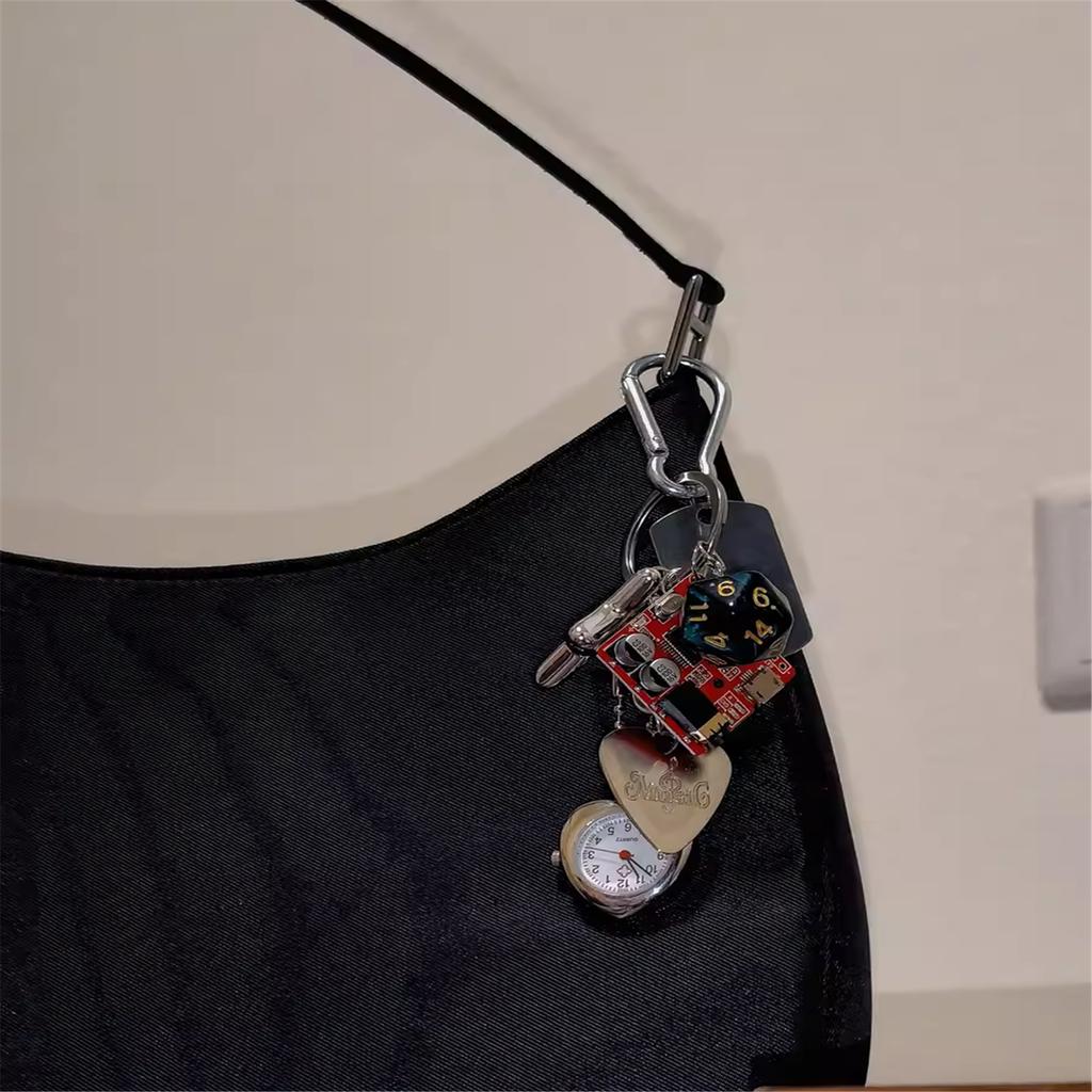 Guitar Pick Key Accessory Fashionable Keychain Pocket Watch Keyrings Alloy Texture Suitable for Party and Casual Outfits