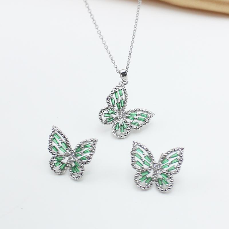 Edelstahlkette 3D Doppellagig Blaue Zirkonia Blume Anhänger Halsketten Ohrringe Zirkon Set für Damen Schlüsselbein Halsband Geschenk