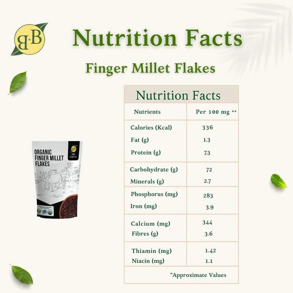 B&B Organics Finger Millet Flakes (500g)/ Traditional Millet Flakes/Ragi Aval.