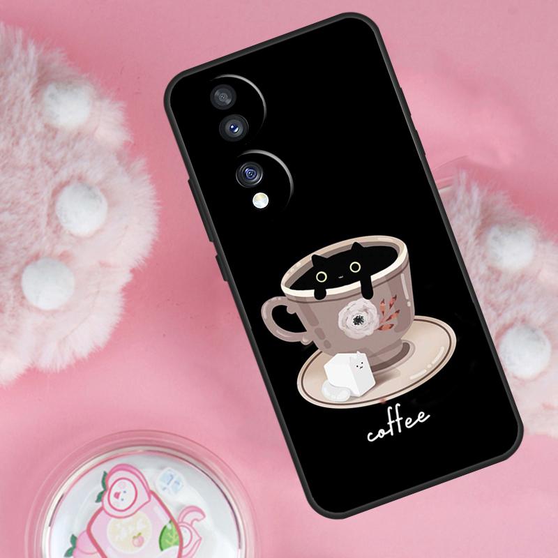 Cute Animal Cat Coffee Case For Honor Magic 7 5 6 Lite Pro Honor 200 Pro 50 70 90 X9b X9a X8b X8a X8 X9 X9c Cover