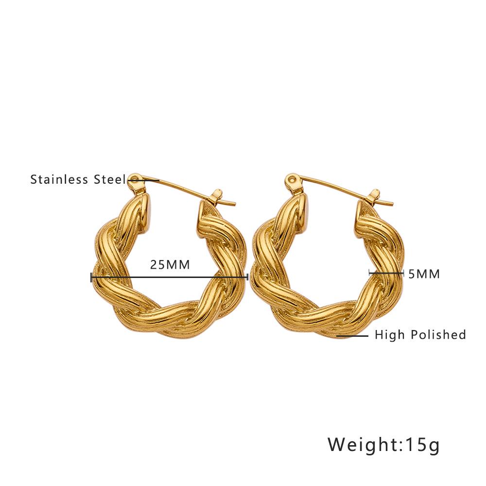 European Retro Simple Titanium Steel Twisted Braid Ear Cuff and Stud Earring for Women