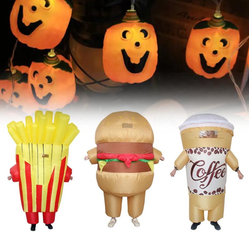Lustiges und skurriles aufblasbares Kostüm Lustiges Soda-Getränkebecher-Hamburger-Pommes-Outfit für Halloween-Partys