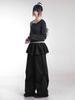 Lupeu Flare Elastic Waist Layered Skirt Skirt Pants Black