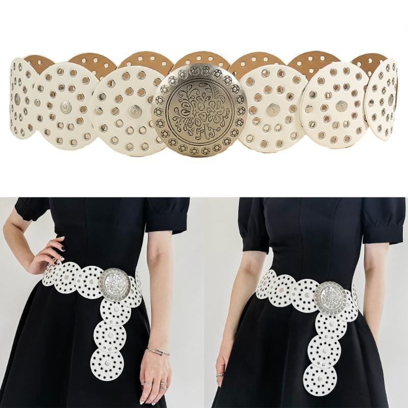 Adult Relief Round Buckle Waist Belt Adjustable Exaggerated Personality Waist Belt for Men Teenagers Coat Dress