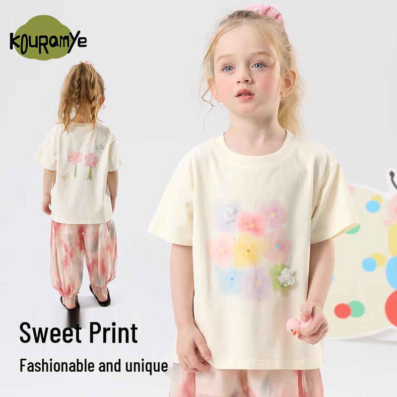 Kuwami 2026 Girls Short Sleeve Cartoon T-Shirt 140 cm