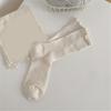 Elegant Hollow Out Breathable Mesh Middle Calf Socks Seamless Cotton Solid Color Ruffle Turn Cuff Crew Socks for Women