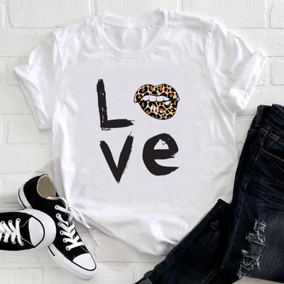 (Asian Size)Tee Top Leopard Love Trend Style 90s Fashion T Shirt Women Print Lady Clothing Casual  Short Sleeve Female Graphic T-shirt