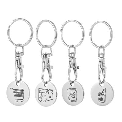 Llavero Moneda Carrito de Compras Paquete de 4 Llaveros Moneda Carrito de Compras Colgante Bolsa Monedas Supermercado Textura Acero Inoxidable