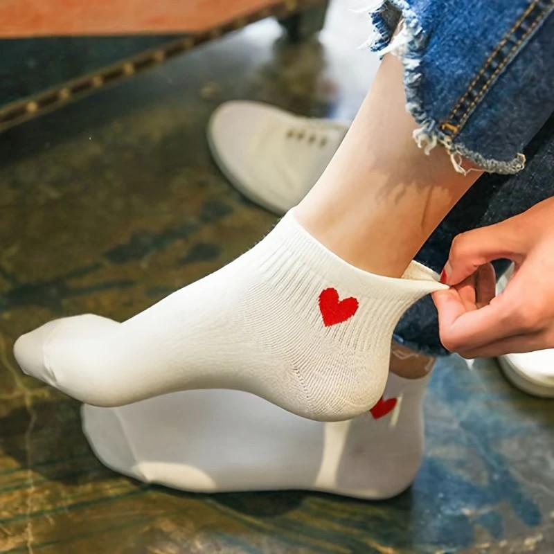 5/10 Pairs Women Heart-Shaped Pattern Low Top Socks Spring Summer Sweet Style Sweat Absorbing Breathable Comfortable Casual Sock