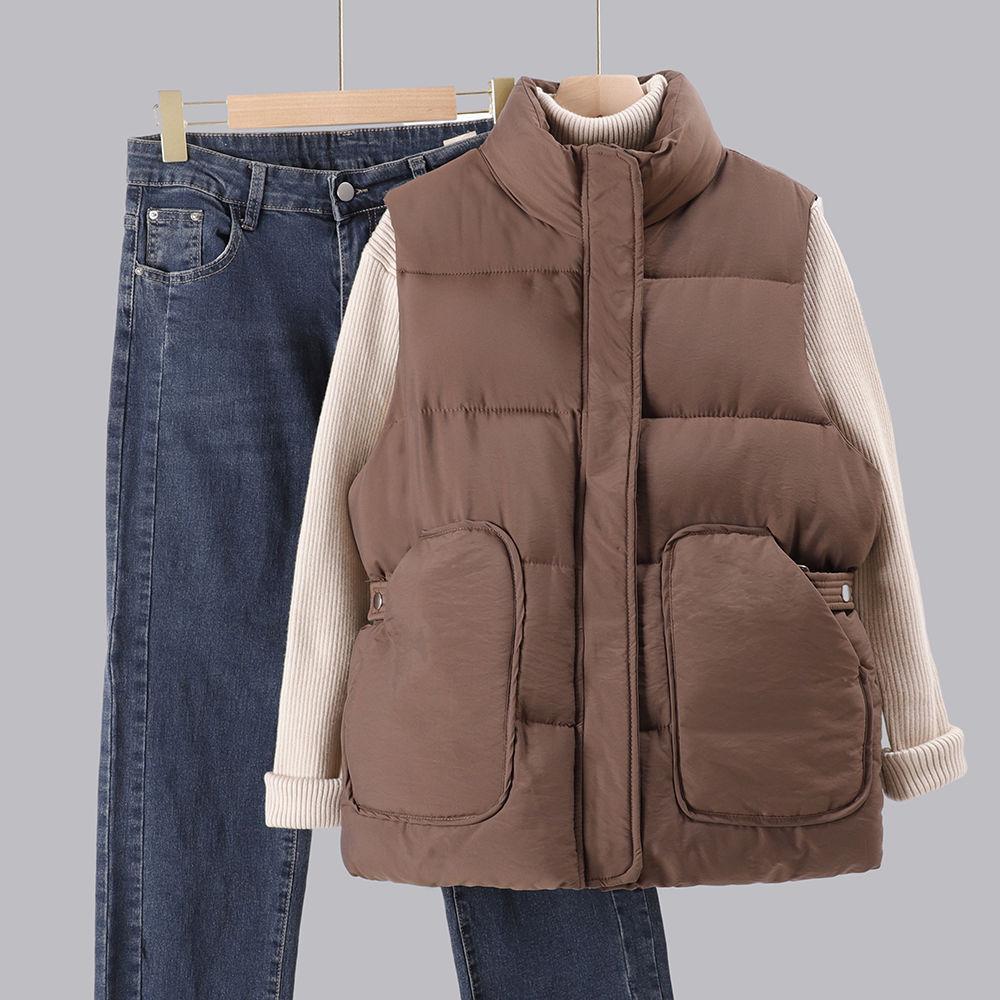 Thickened hand stuffed cotton vest women's short outer wear autumn and winter new Korean version loose versatile vest jacket women