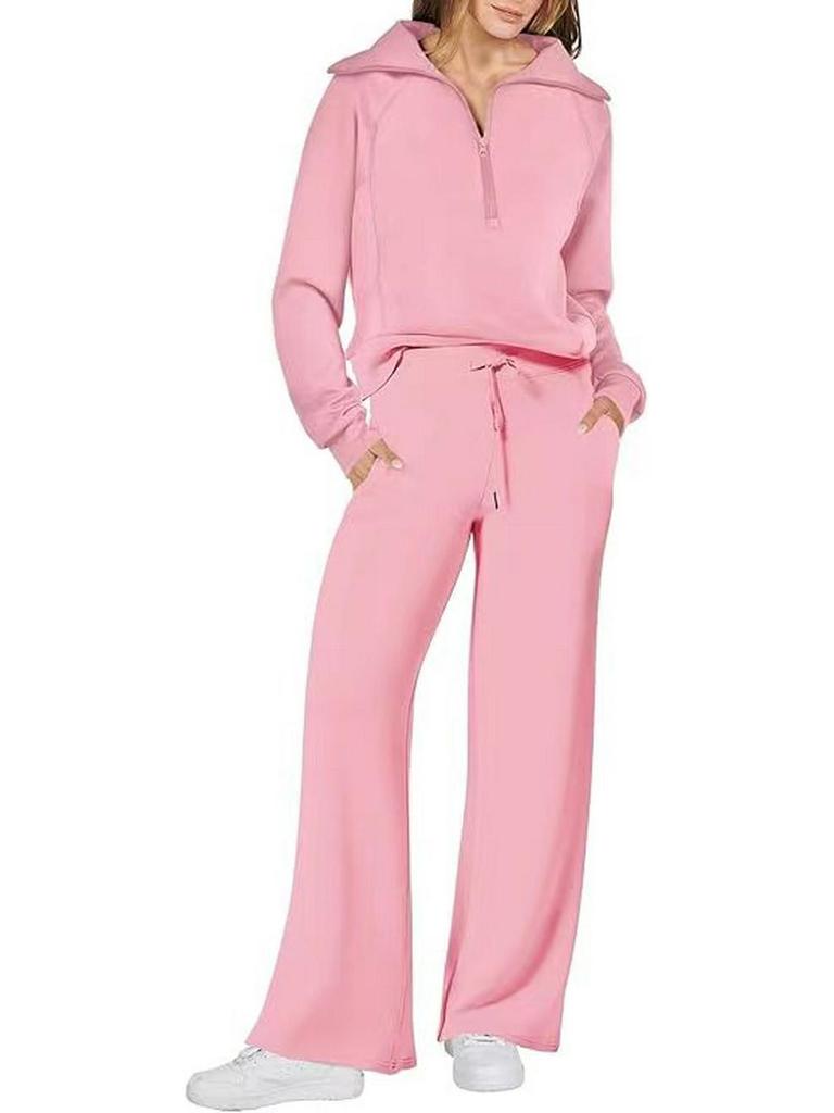 2024 Autumn/Winter Women's Casual Zipper Sweatshirt & Wide-Leg Pants Set