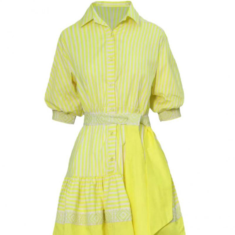 2023 Herbst Europäische & Amerikanische Mode Gestreiftes Taillenbetontes Kleid