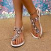 2024 New Fashion Summer Women's Sandals Bow Decorated Rhinestone Lace Up Open Toe Versatile Women's Shoes Zapatos De Mujer