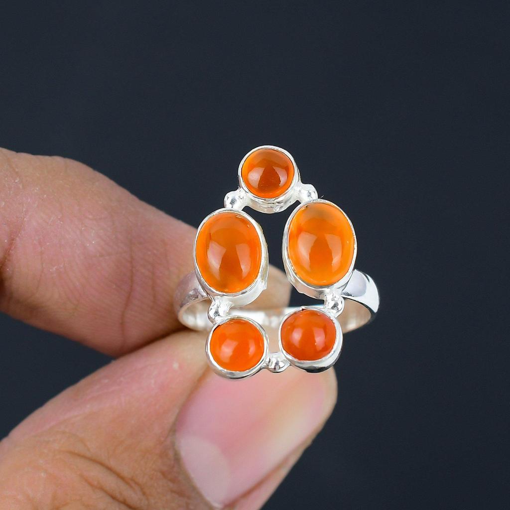 Naturalny Karneol Kamień Szlachetny Srebro Próby 925 Ręcznie Robiony Pierścionek Klaster dla Kobiet i Dziewcząt