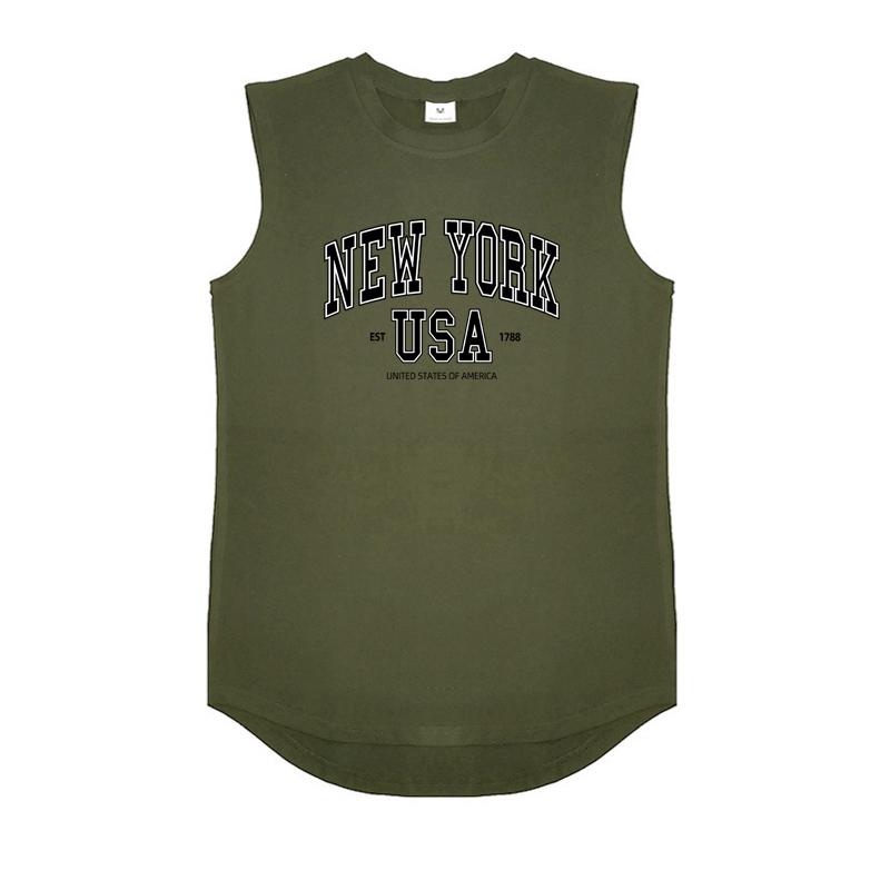 Summer Round Neck 3D USA New York Alphabet Printed Top Fashionable Casual Sleeveless Vest Men's T-shirts