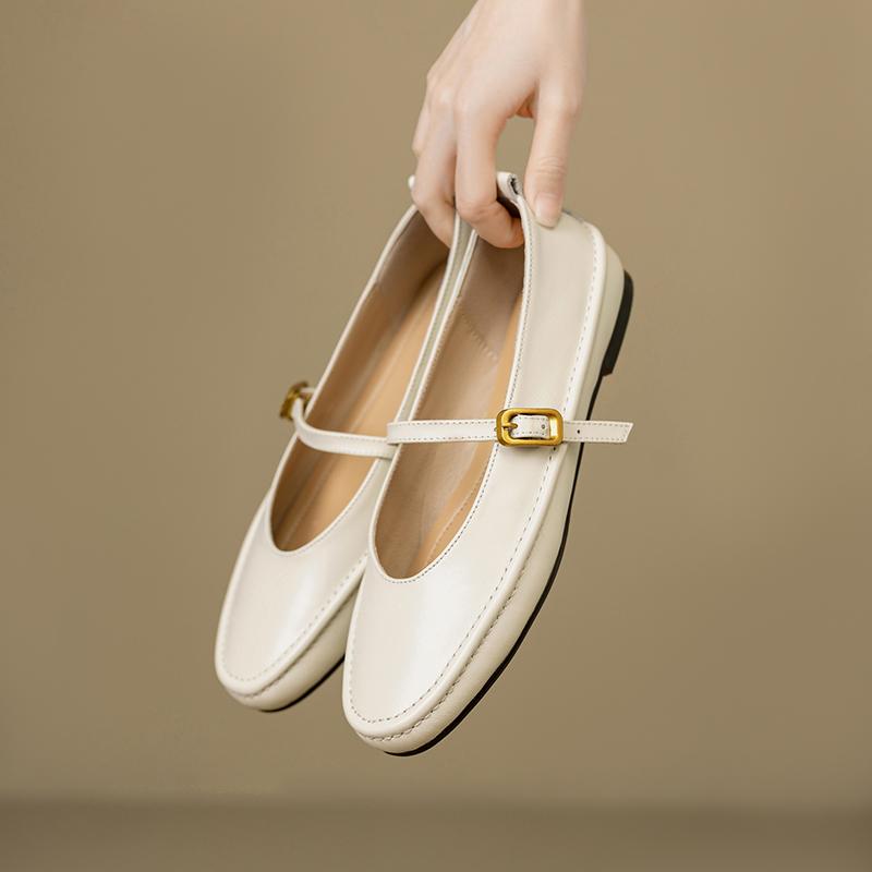 Fashion Women's new leather cowhide round toe spring and autumn low heel large size comfortable casual Mary Jane single shoe