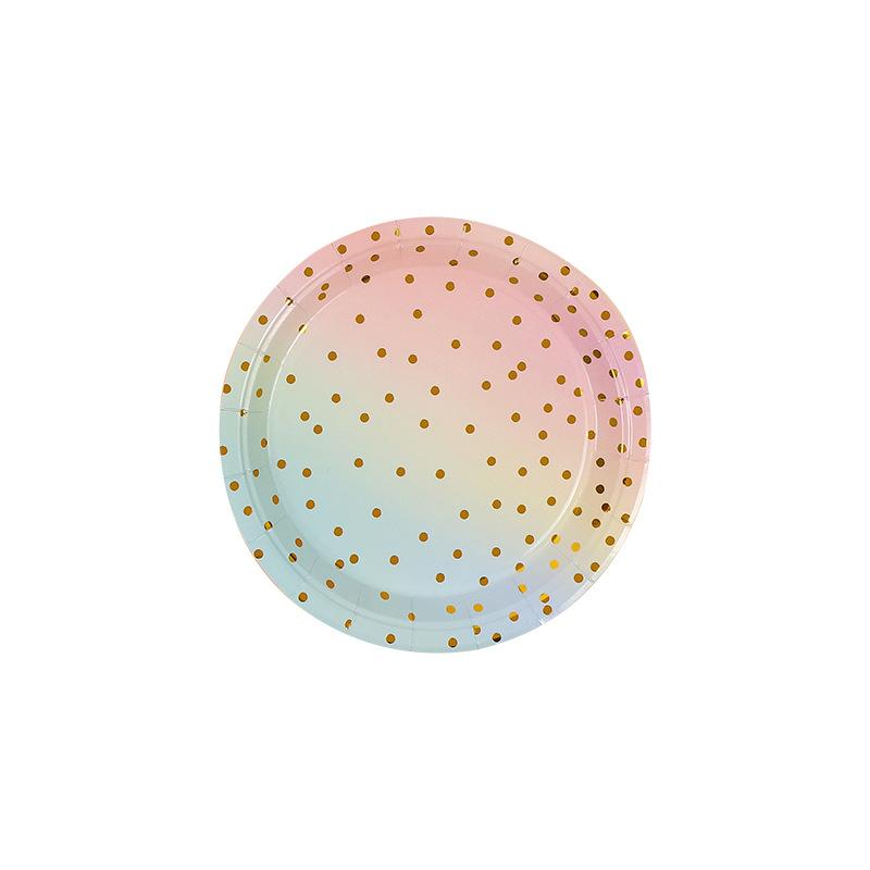 Pack Of 16 Disposable Plate Set Pink Bronzing Polka Dots Birthday Party Cutlery Cupcake Plate