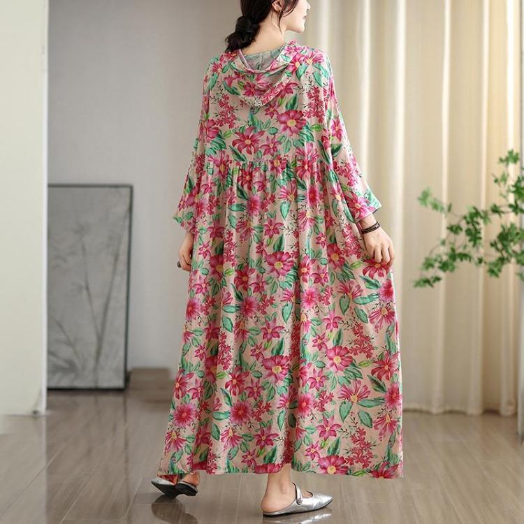

Oversize Long Sleeve Floral Print Casual Dress for Women Plus Size Long Loose O Neck Design 8228 one size fits all