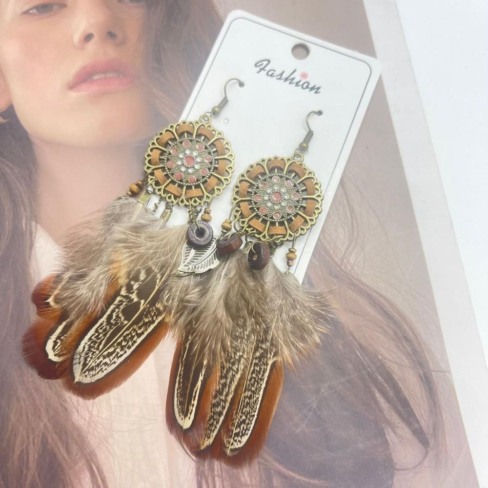 Ethnic Feather Dangle Earrings Bohemian Dangle Women's Earrings Long Tassel Earrings Wedding