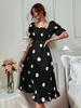 Damen Dot Slim Sweetheart Rüschen Kurzarm Swing Kleider