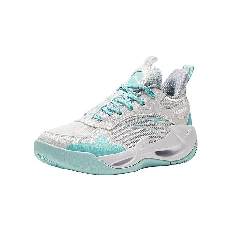 Anta Kids Wind Tunnel Simple Sports Shock Absorbing Wear Resistant Low Top Basketball Shoes Kids Sneaker White Blue A312421104-1