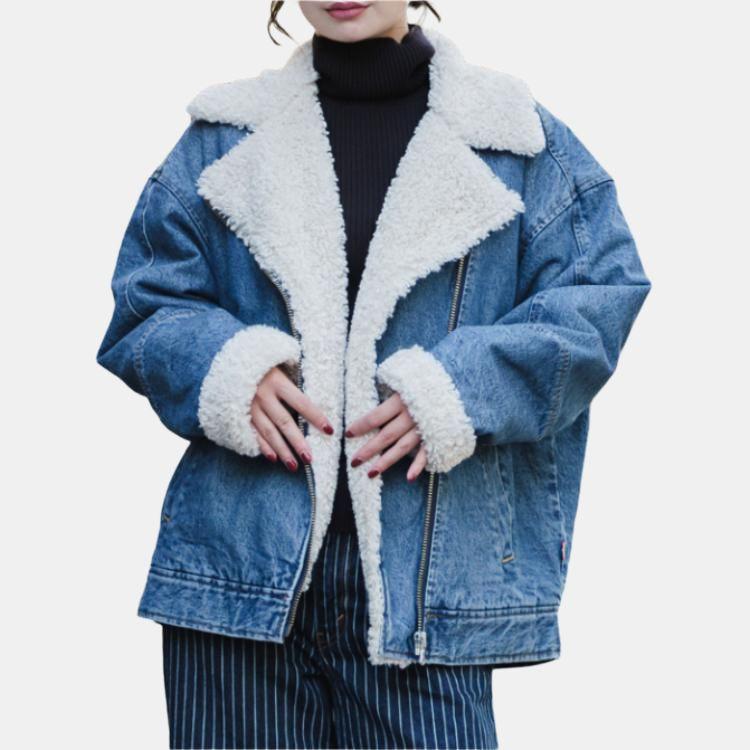 Levis Solid Color Washed Distressed Drop Shoulder Fashion Comfortable Warm Minimalist Long Sleeve Denim Jacket Women Jackets Blue A9370-0001