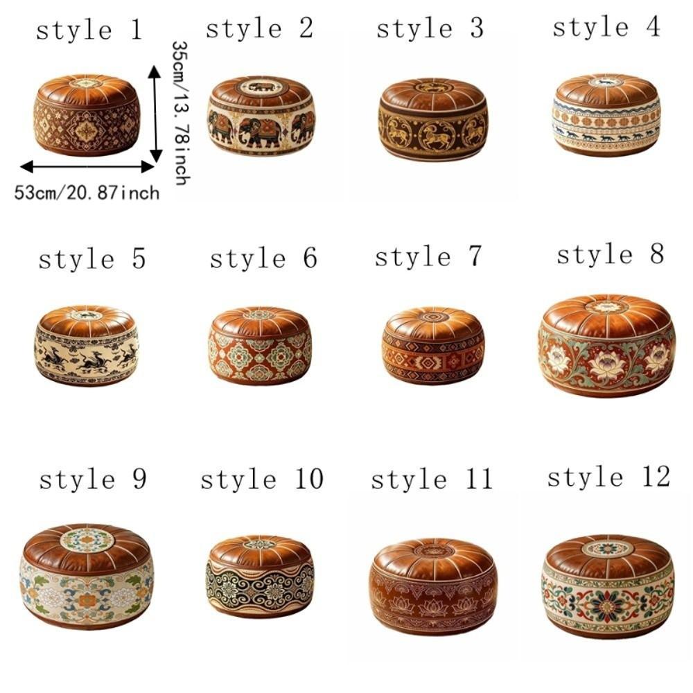 PU Leather Round Sofa Stool Cover Space-Saving Tatami Sitting Mat Storage Leg Bench Apartment