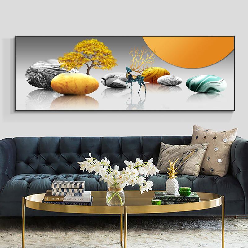 Abstract Golden Lucky Stone Posters and Prints Modern Canvas Painting Wall Art Pictures for Living Room Deer Home Decor No Frame