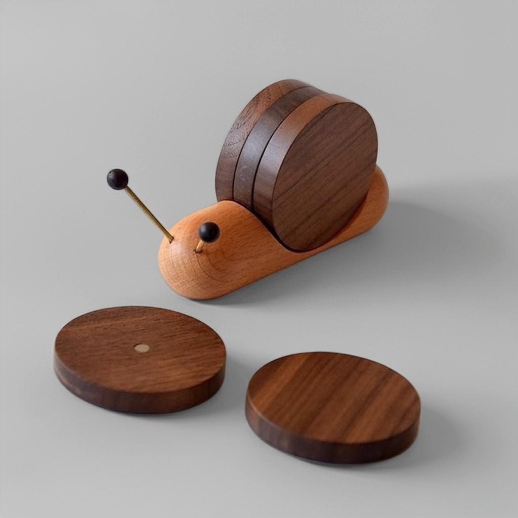 Black Walnut Cartoon Snail Decompression Creative Tea Cup Mat Decoration, Heat-insulating Tea Coffee Mug Coaster