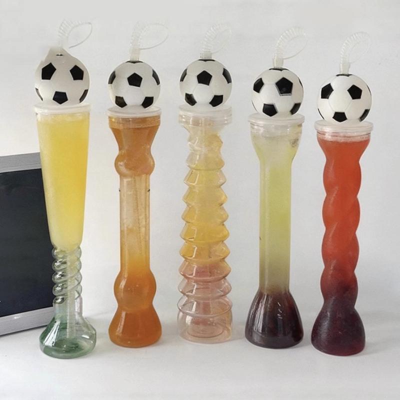 Football Water Bottles Sipper Cups For Milk Tea Coffee Juice Portable Transparent Straws Juice Mug For Birthday Party Fan Bar