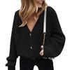 Cardigan Tricotado Cor Sólida Manga Longa Poliéster Abotoamento Simples Suéter Feminino para Outono