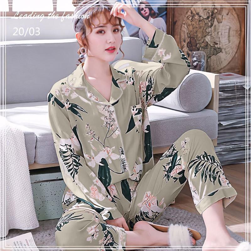 Spring And Autumn Pajamas Women'S Cardigan Long-Sleeved Trousers Korean Girls' Simple Cartoon Loungewear Suit Can Be Worn Outside