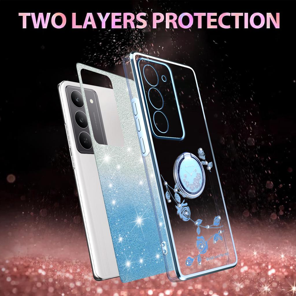 KADEM Pouzdro pro Realme 14x 5G Prsten Stojánek TPU Květiny Kryt na telefon Gradientní Třpytky