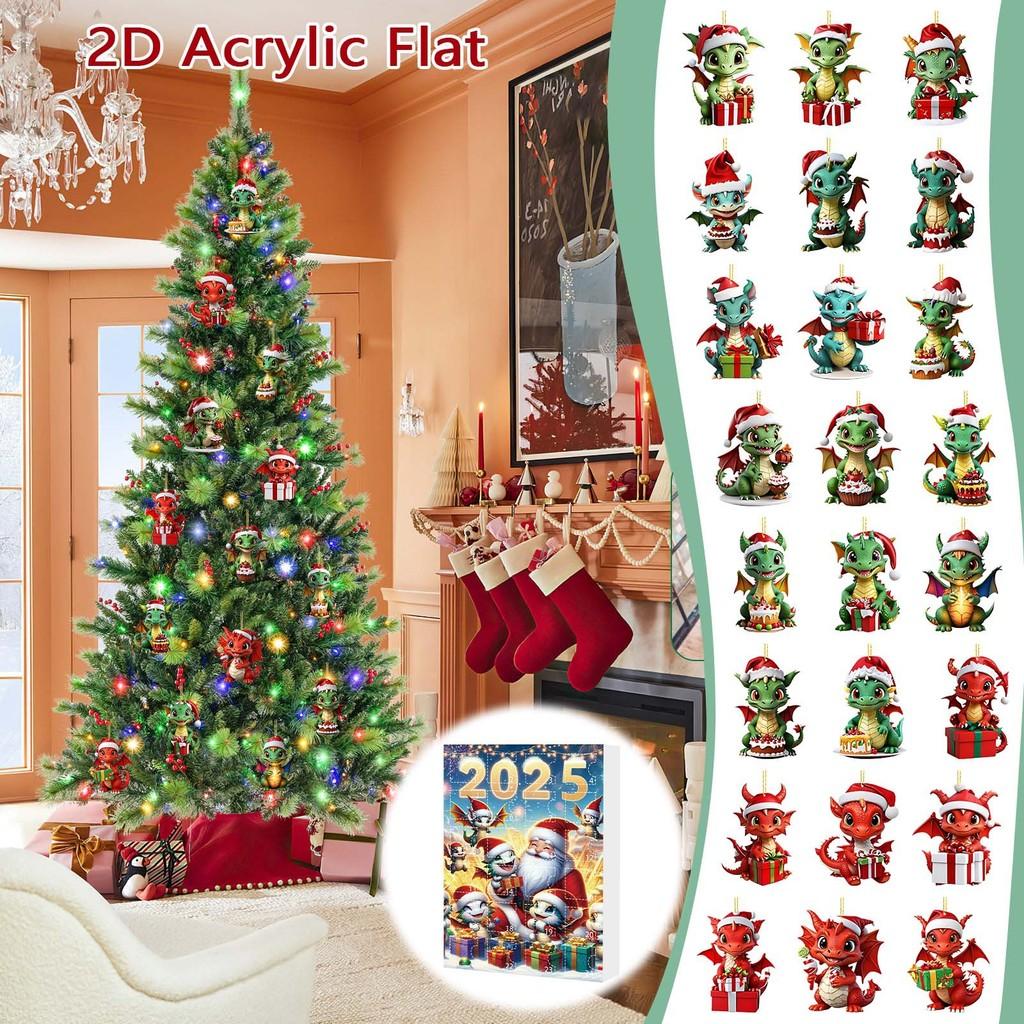 Christmas Countdown Calendar With Dragon Baby Flat Ornaments For Holiday Decor