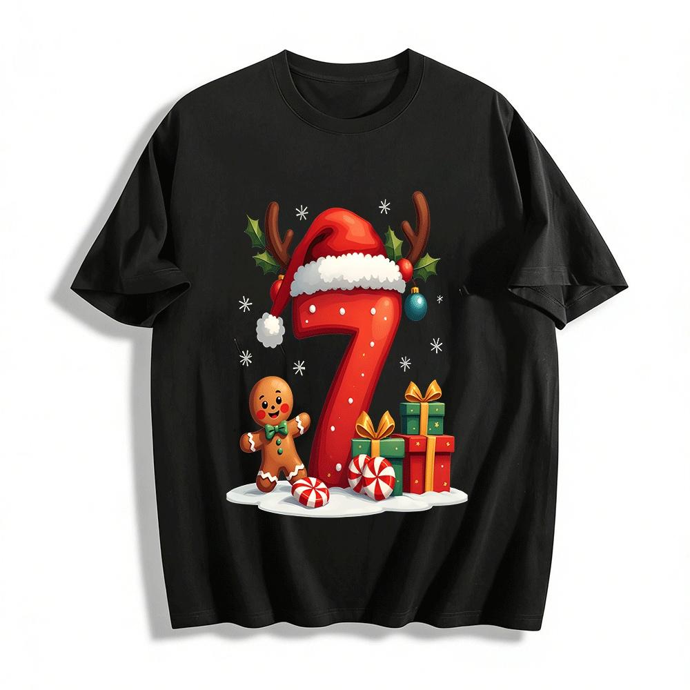 Christmas Themed Number 7 Gingerbread Man Print Casual Top Pure cotton T-shirt XXS