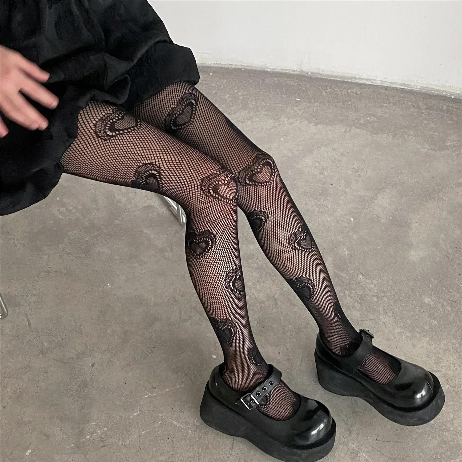 Sexy Spitze Netz Fischernetz Strümpfe Damen Strumpfhosen Dessous Strumpfwaren Hohe Taille Blaue Strumpfhosen Damen Herz Ausgeschnitten Strumpfhosen Eng One Size gray