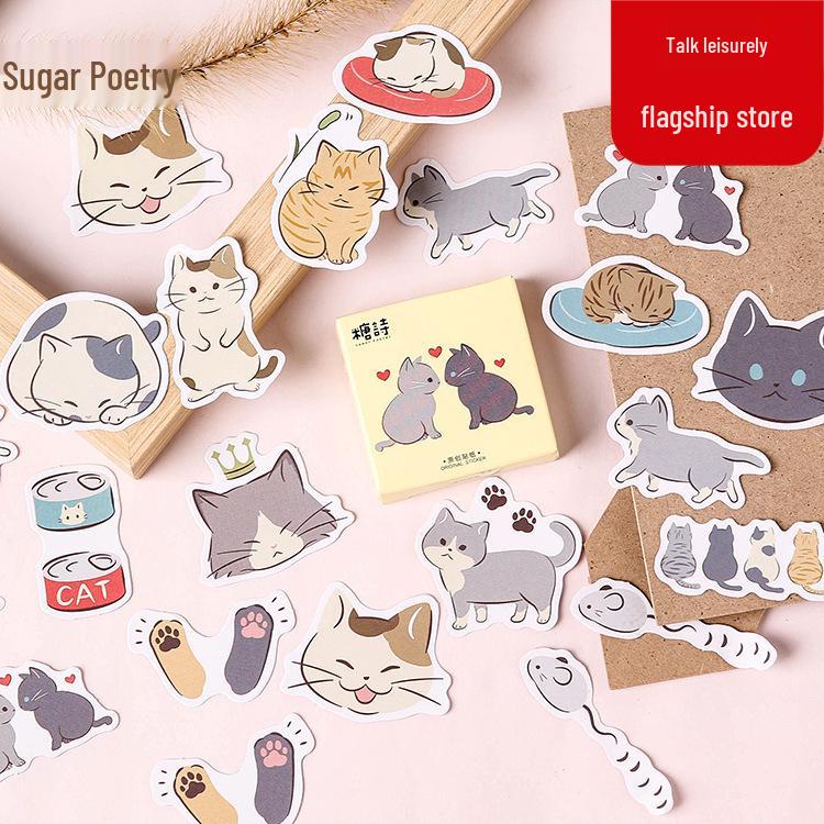 

Sugar Poetry Cat Petting Diary Stickers - Self-Adhesive Decorative Set of 45 Pieces 45 pieces