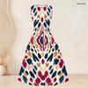 Women Plus Size Printed Two Piece Set Round Neck Sleeveless Tie Waist Flared Dress Three Quarter Sleeve Open Cardigan