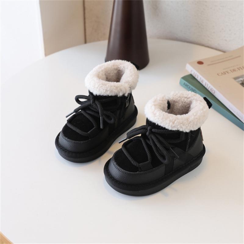 

Winter Children Snow Boots Leather Warm Plush Soft Sole Toddler Boys Shoes Non-slip Girls Boots EU 21-30 26 чорний