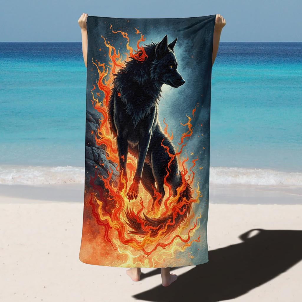 1PC Flaming wolf sprit Lion Towel for family or friends Gifts Quick-Dry Beach Towel For Yoga Tourism Beach GYM Camping Swimming