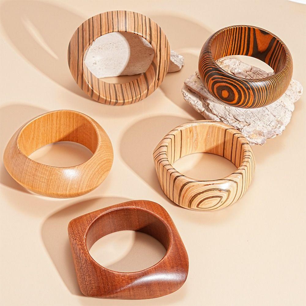 Europe American Style Wood Wide Bangle Minority Design Retro  Hand Ring  Women